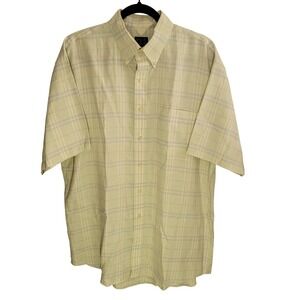 Jos. A. Bank Button Down Mens L Green Plaid 100% Linen Traveler's Collection